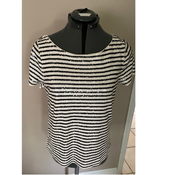 J.CREW Sequin Stripe Top EUC Sz Small Blk Ivory - Picture 6 of 11